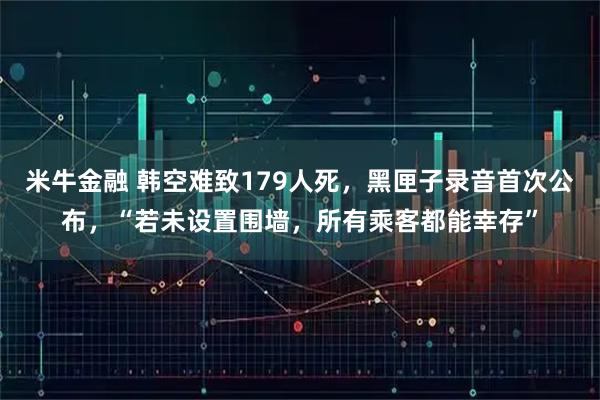 米牛金融 韩空难致179人死，黑匣子录音首次公布，“若未设置围墙，所有乘客都能幸存”