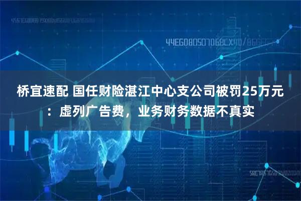 桥宜速配 国任财险湛江中心支公司被罚25万元：虚列广告费，业务财务数据不真实